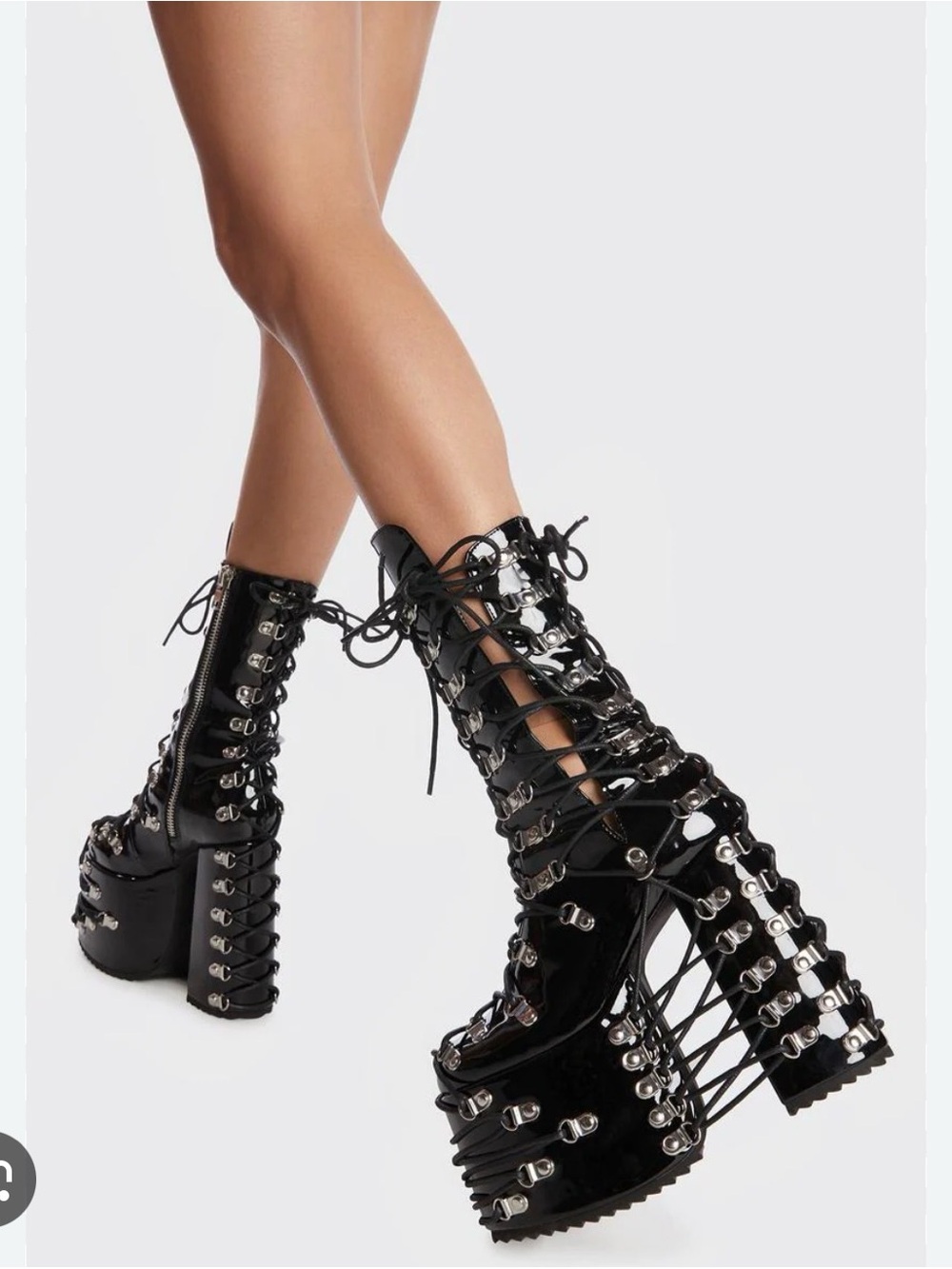 Women’s Black Lace-Up Platform Ankle Boots with Silver Hardware